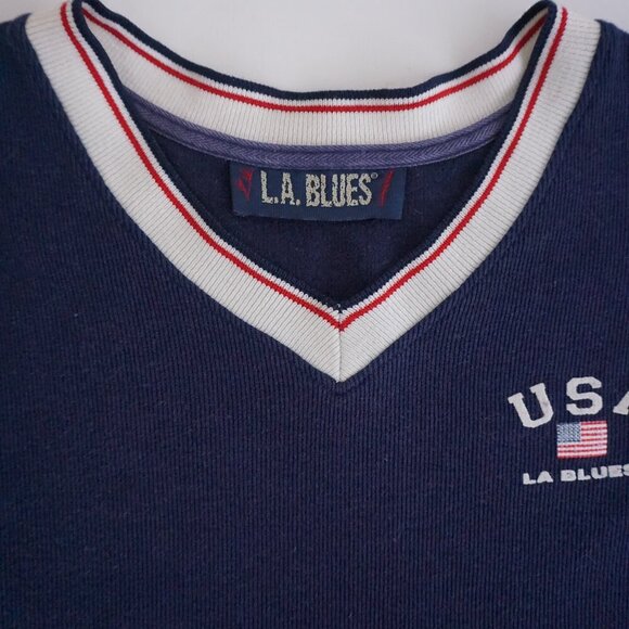 Vintage L.A. Blues USA Navy V-Neck Sweater Collegiate Blokecore 90s Style L - Picture 10 of 10